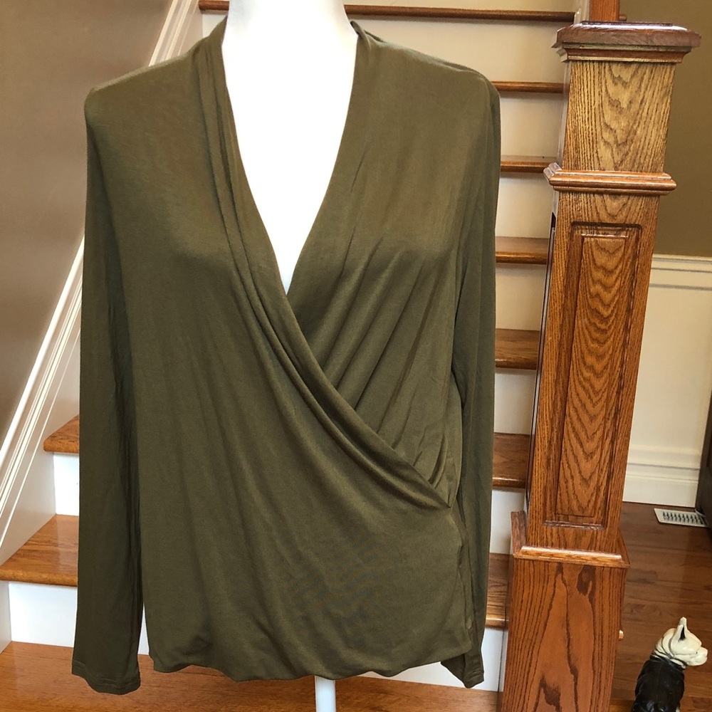 Banana Republic Olive Green Surplice Long Sleeve Top